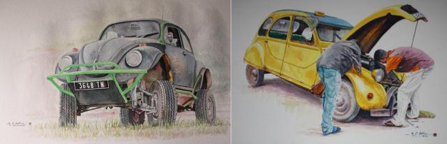 ARTHUR PEINTRE AQUARELLE VOITURES