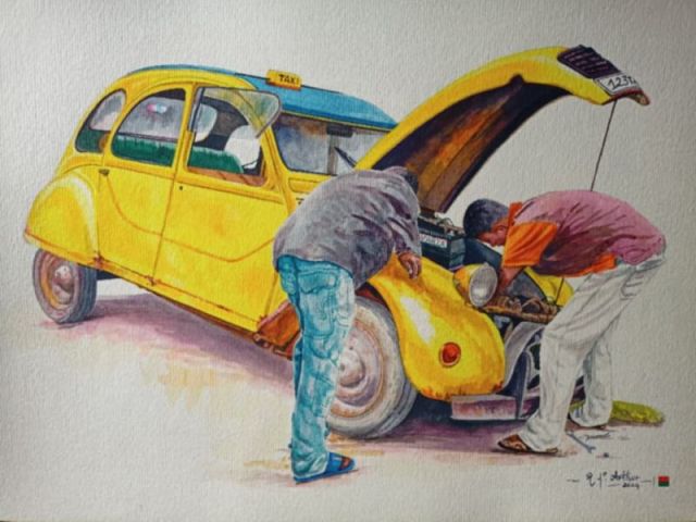 2CV JAUNE-REPARATION-A3 Je commande ce tableau de Nary Arthur maintenant ! 07 2CV JAUNE REPARATION A3