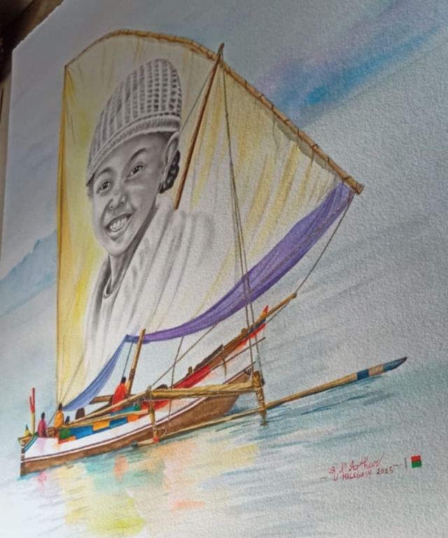 PIROGUE A VOILE AQUARELLE SUR PAPIER by Arthur Razafiarison Je commande ce tableau de Nary Arthur maintenant ! 12 PIROGUE A VOILE AQUARELLE SUR PAPIER